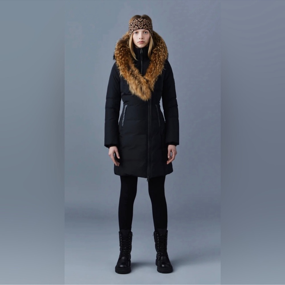 Mackage Black Puffer Coat with Brown Fur Trim